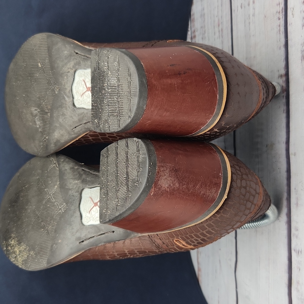 Twisted X | EUC Reptile Croc Embossed Leather Booties Ankle Boots Western Size 6 - Picture 7 of 9